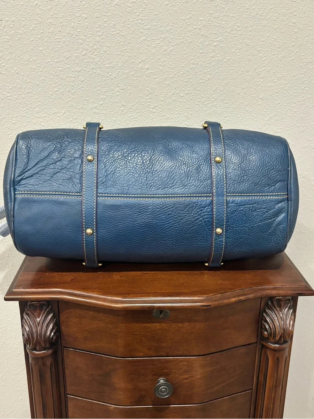Dooney & Bourke Florentine Large Satchel Denim Blue with Red Interior